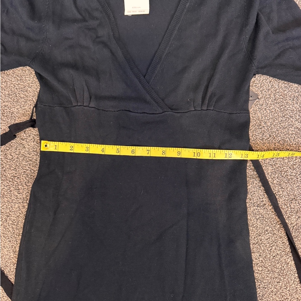 BCBG Elegant Black Faux Sweater Wrap Dress SIZE SMALL Long Sleeve w Belt - Picture 12 of 12